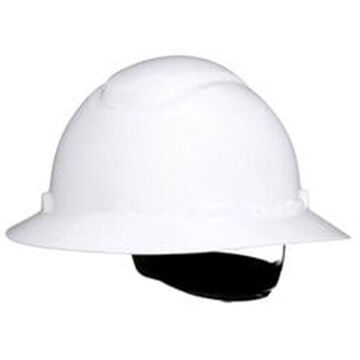 Vented Ratchet Full Brim Hard Hat, White, HDPE, 4 Point Ratchet, Class G, E