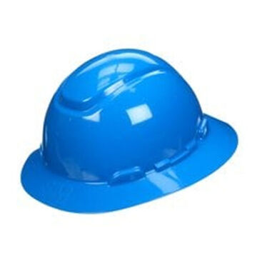 Vented Ratchet Full Brim Hard Hat, Blue, HDPE, 4 Point Ratchet, Class G, E