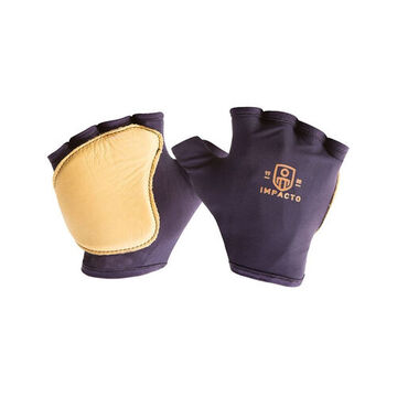 Anti Vibration Gloves, Grain Leather Palm, Fingerless, Nylon