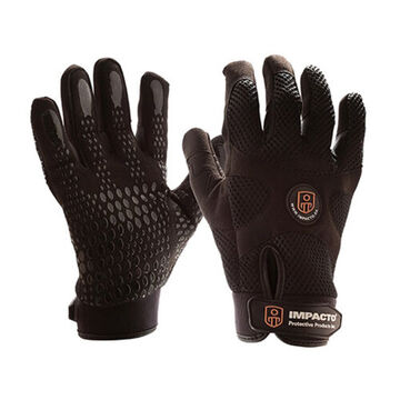 Anti-Vibration, Mechanic's Air Gloves, XL, Silicone, Urethane Palm, Black, Full-Finger, Synthetic Ultra Suede Leather