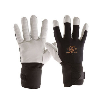 Anti-Vibration Gloves, M, Cowhide, Soft Pearl Leather Palm, Black, White, Full-Finger, Nylon