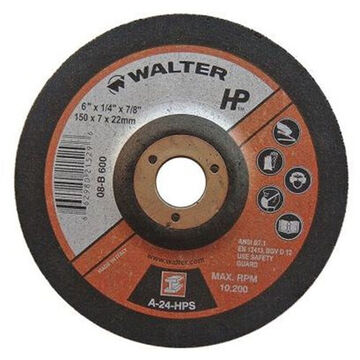 High Performance Grinding Wheel, 4-1/2 in dia, 1/4 in thk, 5/8-11 Arbor/Shank, 30 Grit, Aluminum Oxide Abrasive