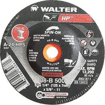 High Performance Grinding Wheel, 5 in dia, 1/4 in thk, 5/8-11 in Arbor/Shank