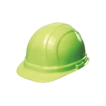 Cap Style Hard Hat, 6-1/2 to 8 in Hat, Hi Viz Lime, High Density Polyethylene, 4 Point Ratchet, Class E