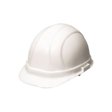 Cap Style Hard Hat, 6-1/2 to 8 in Hat, White, High Density Polyethylene, 4 Point Ratchet, Class E