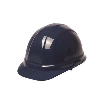 Cap Style Hard Hat, 6-1/2 to 8 in Hat, Dark Blue, High Density Polyethylene, 4 Point Ratchet, Class E