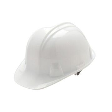 Cap Style Hard Hat, 6-1/2 to 8 in Hat, White, Polyethylene, 4 Point Ratchet, Class E