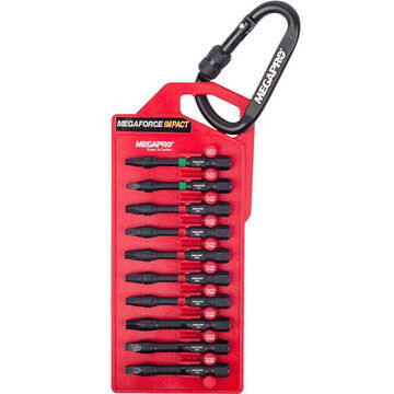 Impact Bit Set, #1 to #3 Drive, Square, 10 Pieces, 2 in Bit, S2 Steel