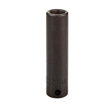 Deep Length Impact Socket, 12 mm Socket, 3/8 in Drive, 2-3/4 in lg, Alloy Steel