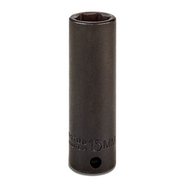 Deep Length Impact Socket, 15 mm Socket, 3/8 in Drive, 69.9 mm lg, Alloy Steel