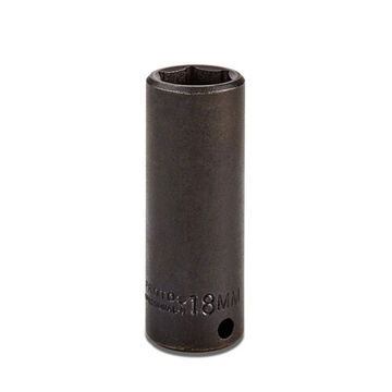 Deep Length Impact Socket, 18 mm Socket, 3/8 in Drive, 69.9 mm lg, Alloy Steel