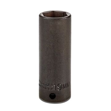 Deep Length Impact Socket, 19 mm Socket, 3/8 in Drive, 69.9 mm lg, Alloy Steel