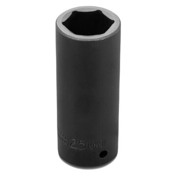 Impact Socket Deep Length, 25 Mm Socket, 1/2 In Drive, 3-1/2 In Lg, Alloy Steel