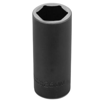 Impact Socket Deep Length, 26 Mm Socket, 1/2 In Drive, 3-1/2 In Lg, Alloy Steel