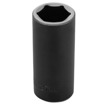 Impact Socket Deep Length, 27 Mm Socket, 1/2 In Drive, 3-1/2 In Lg, Alloy Steel