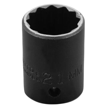 Deep Length Impact Socket, 21 mm Socket, 1/2 in Drive, 38.1 mm lg, Alloy Steel