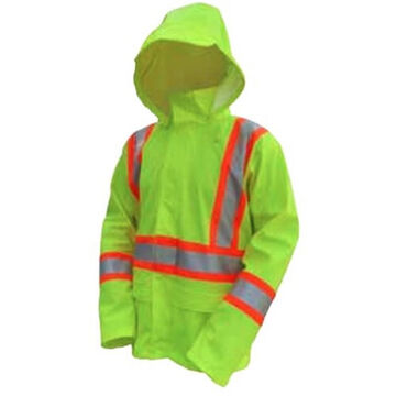 Detachable Hood Jacket, L, Lime Green, Polyester/Polyurethane, 43 in Chest