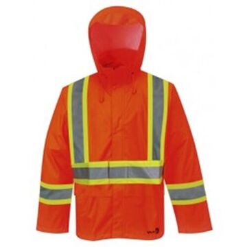 Detachable Hood Jacket, S, Orange, Polyester/Polyurethane, 37 in Chest