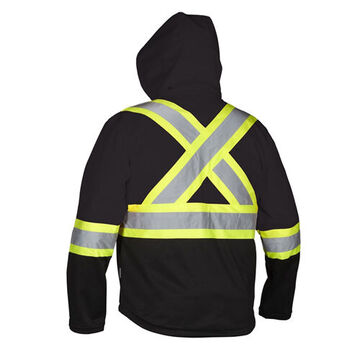 High Visibility Jacket, L, Black, Softshell Fabric, 42 to 44 in Chest