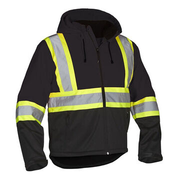 High Visibility Jacket, L, Black, Softshell Fabric, 42 to 44 in Chest