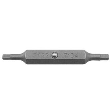 Double End Insert Bit, Hex, 3/32 to 7/64 in Point, 2 in lg, Hex, S2 Steel