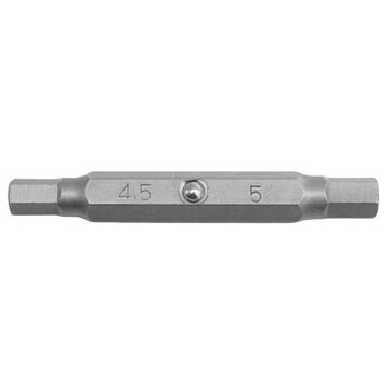 Double End Insert Bit, Hex, 4.5 to 5 mm Point, 2 in lg, Hex, S2 Steel