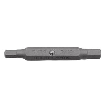 Double End Insert Bit, Hex, 5/32 to 3/16 in Point, 2 in lg, Hex, S2 Steel