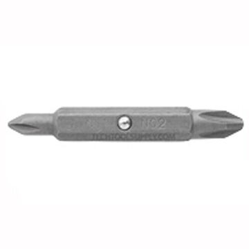 Double End Insert Bit, Phillips, #1 to #2 Point, 2 in lg, Hex, S2 Steel