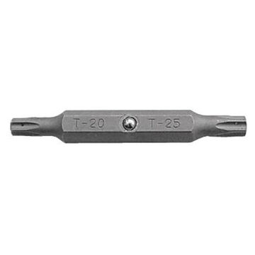 Double Ended Security Bit Insert Bit, Torx Pin, #20 to #25 Point, 2 in lg, Hex, S2 Steel