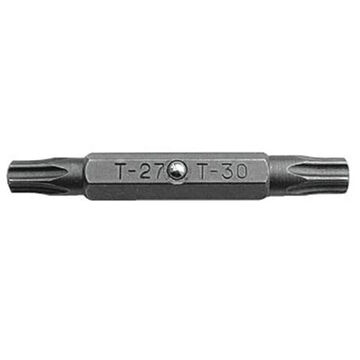 Double Ended Security Bit Insert Bit, Torx Pin, #27 to #30 Point, 2 in lg, Hex, S2 Steel