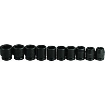 Standard Length Impact Socket Set, 6-Point, 3/4 in Square Drive, 10 Pieces, Alloy Steel, Black Oxide