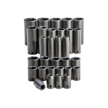 Standard Length Impact Socket Set, 6-Point, 1/2 in Square Drive, 30 Pieces, Alloy Steel, Black Oxide