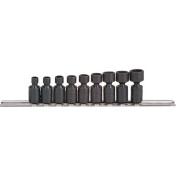 Standard Length Impact Socket Set, 12-Point, 1/4 in Square Drive, 9 Pieces, Alloy Steel, Black Oxide