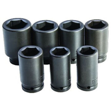 Deep Length Impact Socket Set, 6-Point, 3/4 in Square Drive, 7 Pieces, Alloy Steel, Black Oxide