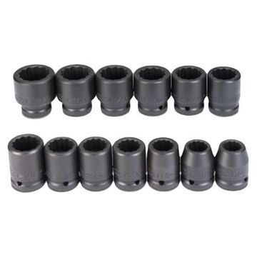 Standard Length Impact Socket Set, 12 point, 3/4 in Square Drive, 13 Pieces, Alloy Steel, Black Oxide
