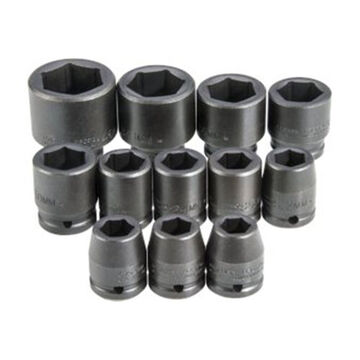 Standard Length Impact Socket Set, 6-Point, 3/4 in Square Drive, 12 Pieces, Alloy Steel, Black Oxide