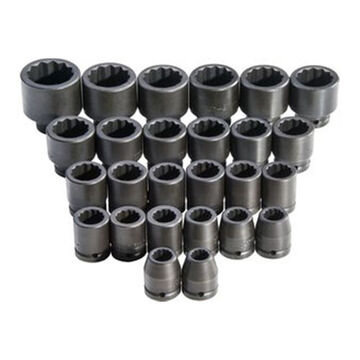 Standard Length Impact Socket Set, 12 point, 3/4 in Square Drive, 26 Pieces, Alloy Steel, Black Oxide