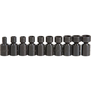 Universal Impact Socket Set, 6-Point, 3/8 in Square Drive, 10 Pieces, Alloy Steel, Black Oxide