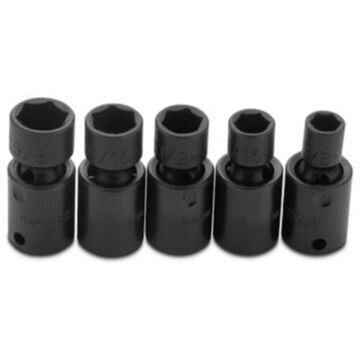 Standard Length Impact Socket Set, 6-Point, 3/8 in Square Drive, 5 Pieces, Alloy Steel, Black Oxide