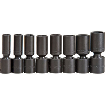 Universal Deep Length Impact Socket Set, 6-Point, 1/2 in Square Drive, 8 Pieces, Alloy Steel, Black Oxide
