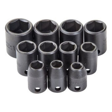 Standard Length Impact Socket Set, 6-Point, 3/8 in Square Drive, 11 Pieces, Alloy Steel, Black Oxide