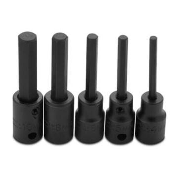 Standard Length Impact Socket Set, Hex Tip, 3/8 in Square Drive, 5 Pieces, Alloy Steel, Black Oxide