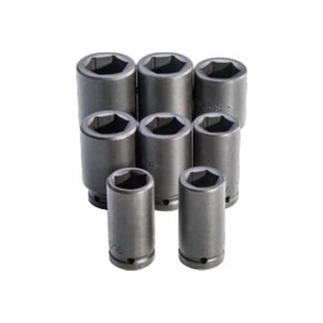 Deep Length Impact Socket Set, 6-Point, 3/4 in Square Drive, 8 Pieces, Alloy Steel, Black Oxide