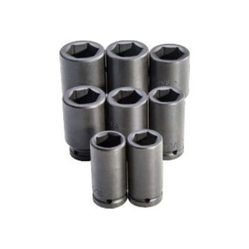 Deep Length Impact Socket Set, 6-Point, 3/4 in Square Drive, 8 Pieces, Alloy Steel, Black Oxide