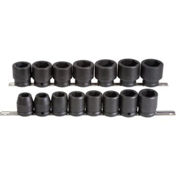 Standard Length Impact Socket Set, 6-Point, 3/4 in Square Drive, 15 Pieces, Alloy Steel, Black Oxide