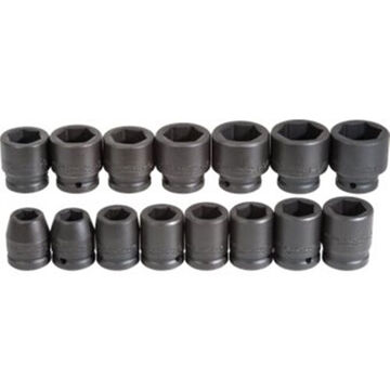 Standard Length Impact Socket Set, 6-Point, 3/4 in Square Drive, 15 Pieces, Alloy Steel, Black Oxide