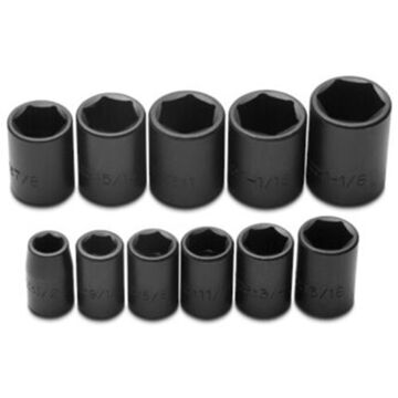 Standard Length Impact Socket Set, 6-Point, 1/2 in Square Drive, 11 Pieces, Alloy Steel, Black Oxide