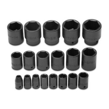 Standard Length Impact Socket Set, 6-Point, 1/2 in Square Drive, 19 Pieces, Alloy Steel, Black Oxide