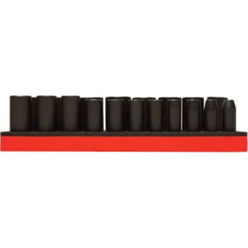 Deep Length Impact Socket Set, 6-Point, 1/2 in Square Drive, 19 Pieces, Forged Alloy Steel, Black Oxide