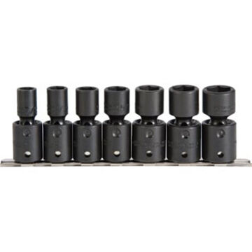 Deep Length Impact Socket Set, 6-Point, 1/2 in Square Drive, 7 Pieces, Alloy Steel, Black Oxide
